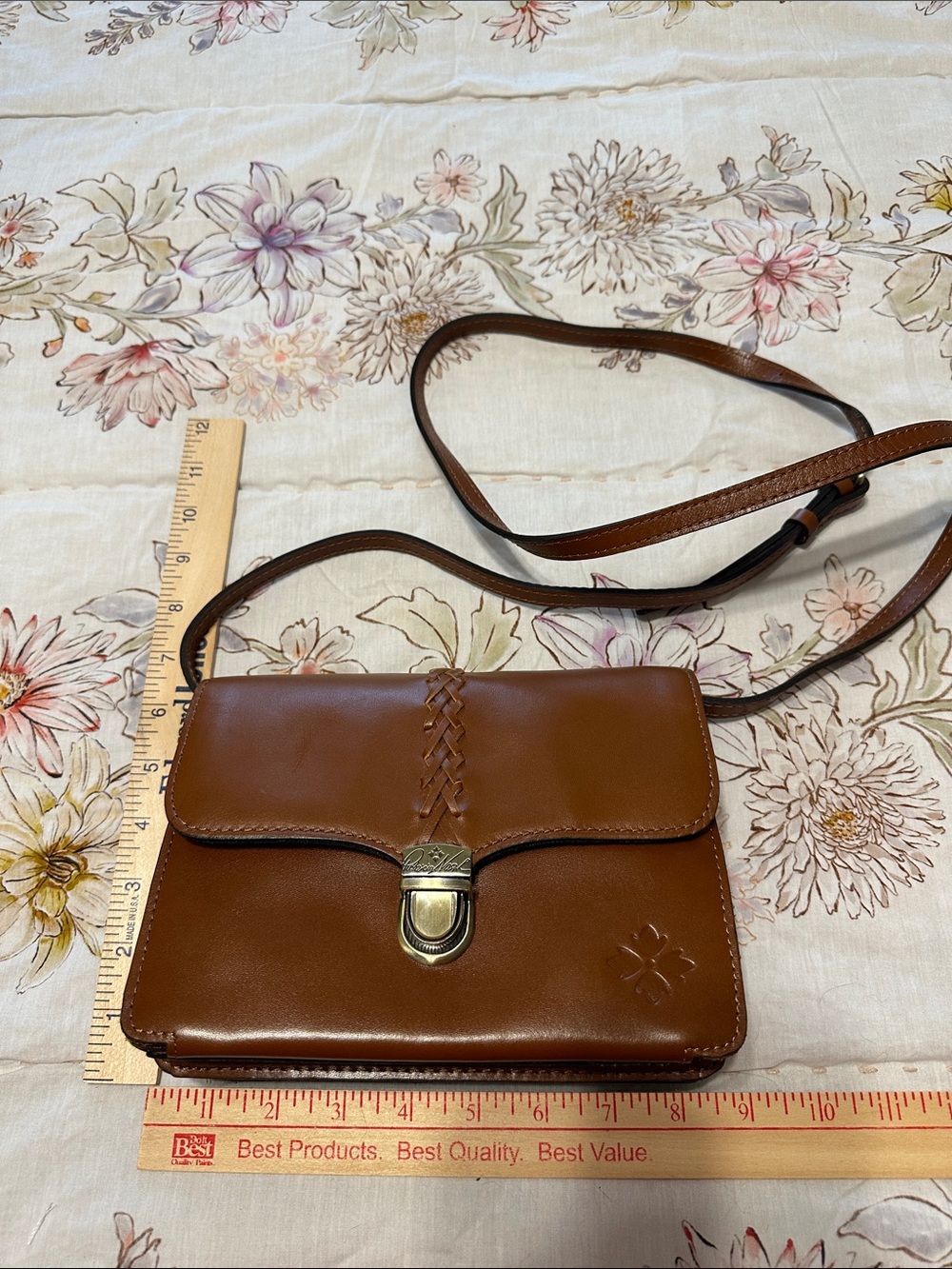 Patricia Nash Brown Leather Crossbody Bag with Brass Clasp